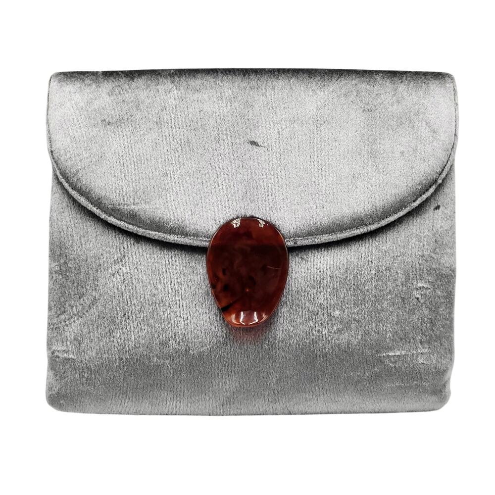 Vtg Crown Lewis Silver Velvet Envelope Clutch Tortoiseshell Gold Chain Strap